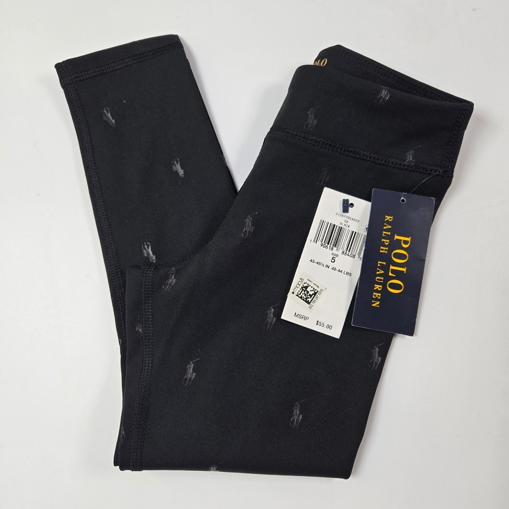 Polo Ralph Lauren Leggings Girls Size 5 Black Pony Print Active Pants NWT